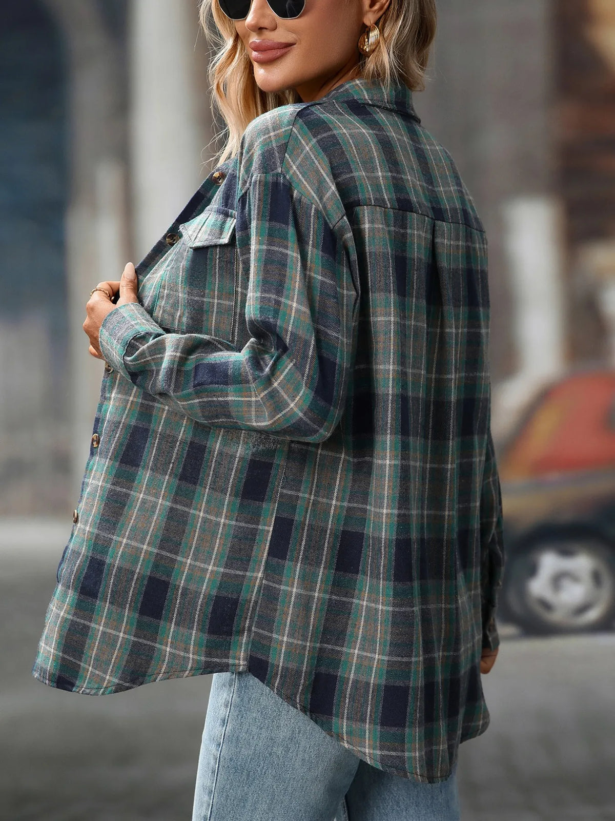 oversized plaid button-up shirt - material texture