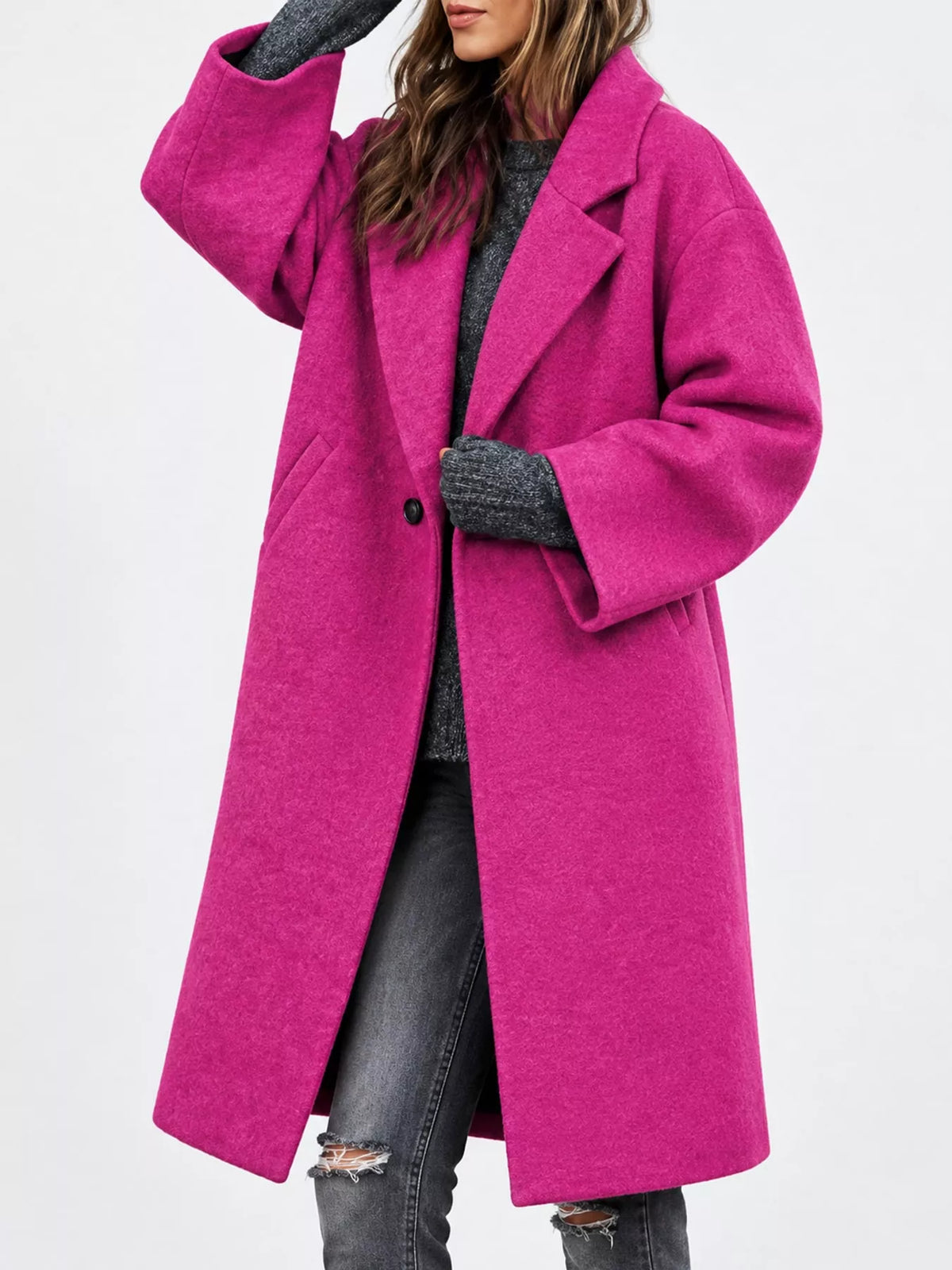 full size lapel collar one button coat plus | dropsona - neutral - size reference