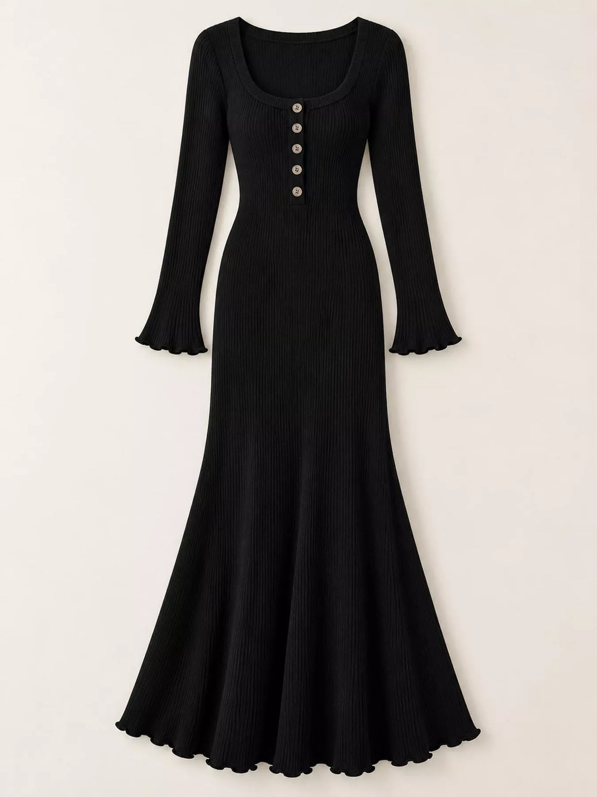 button-front ribbed knit maxi dress | dropsona - neutral - material texture