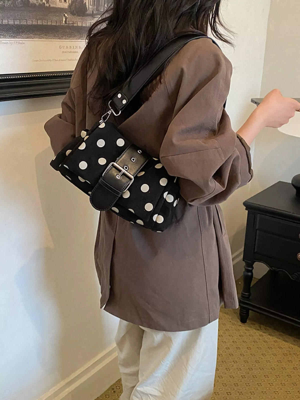 vintage polka dot shoulder bag – stylish sling | dropsona - neutral - material texture