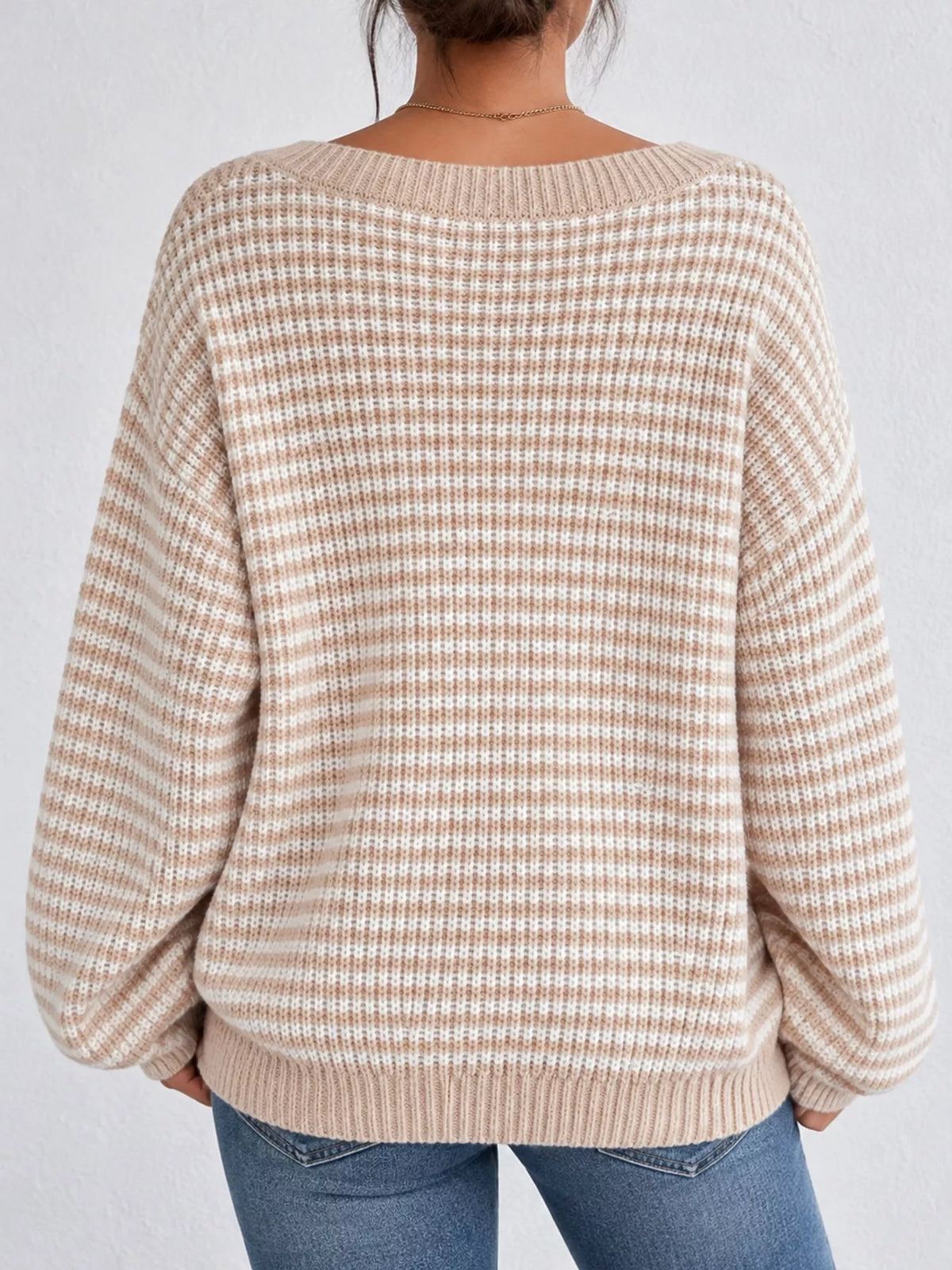 striped knit boat neck sweater – oversized,ribbed fit | dropsona - neutral - size reference
