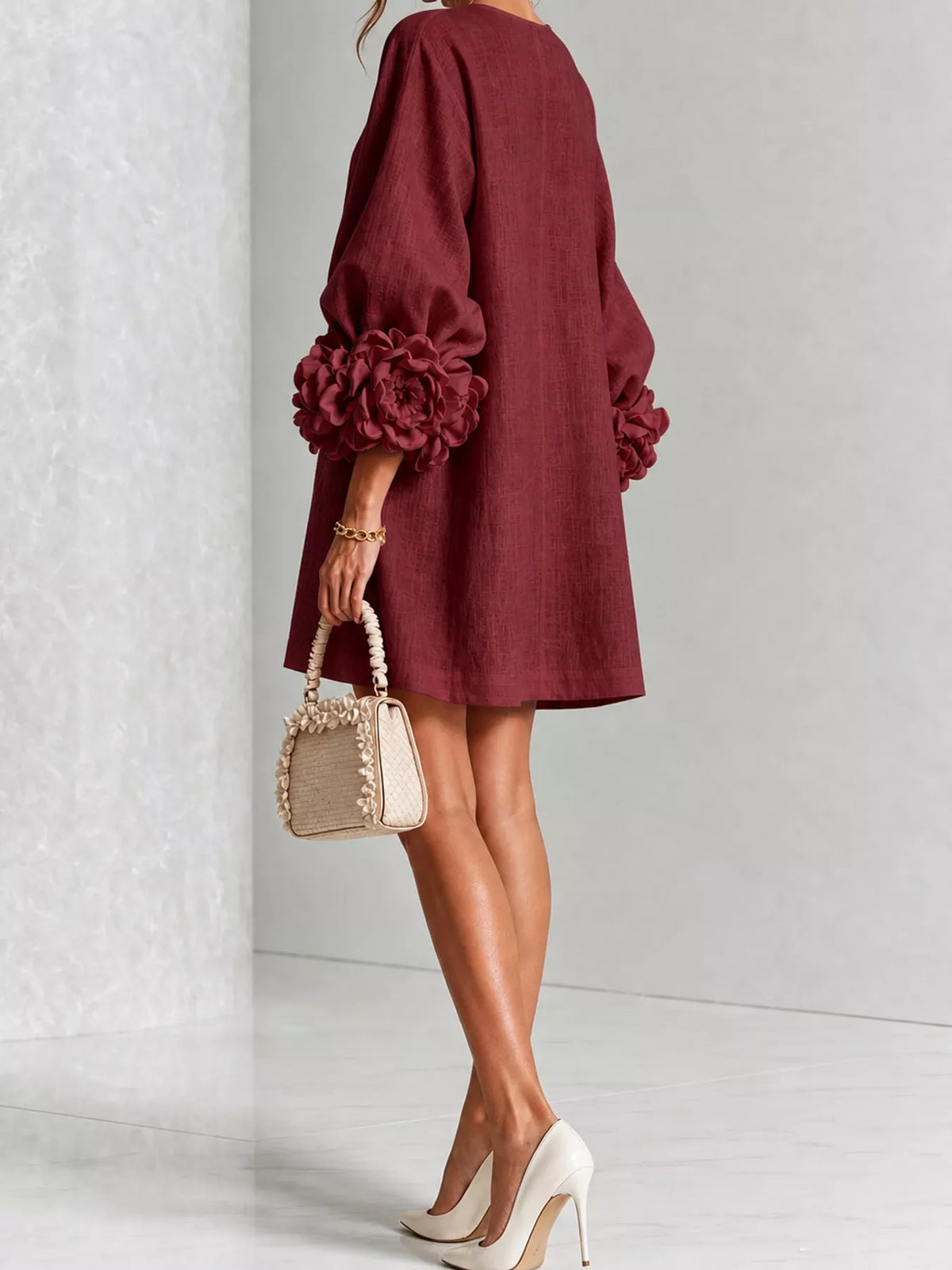full size 3d floral sleeve accents mini dress plus | dropsona - neutral - usage example