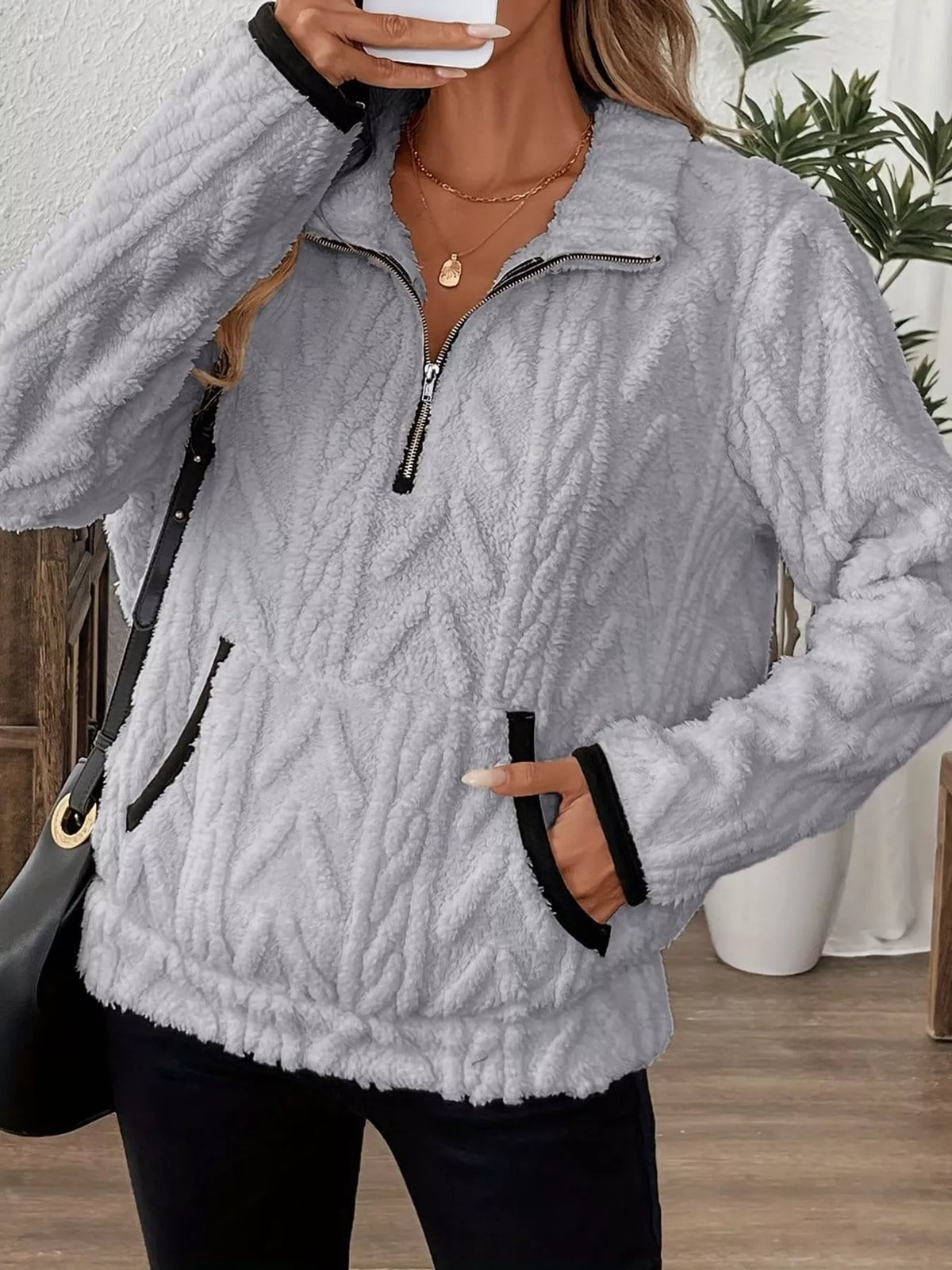 full size quarter-zip sherpa sweatshirt plus | dropsona - neutral - packaging