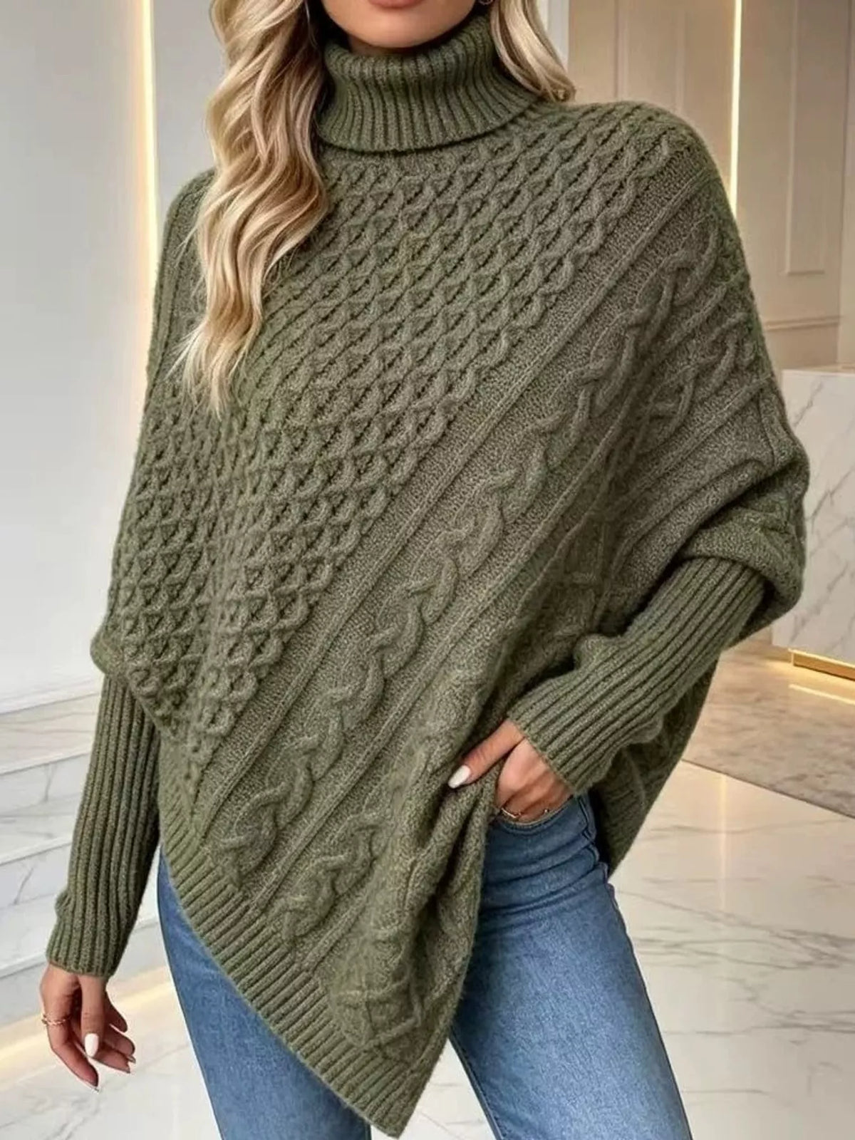 turtleneck cable knit sweater | dropsona - neutral - usage example