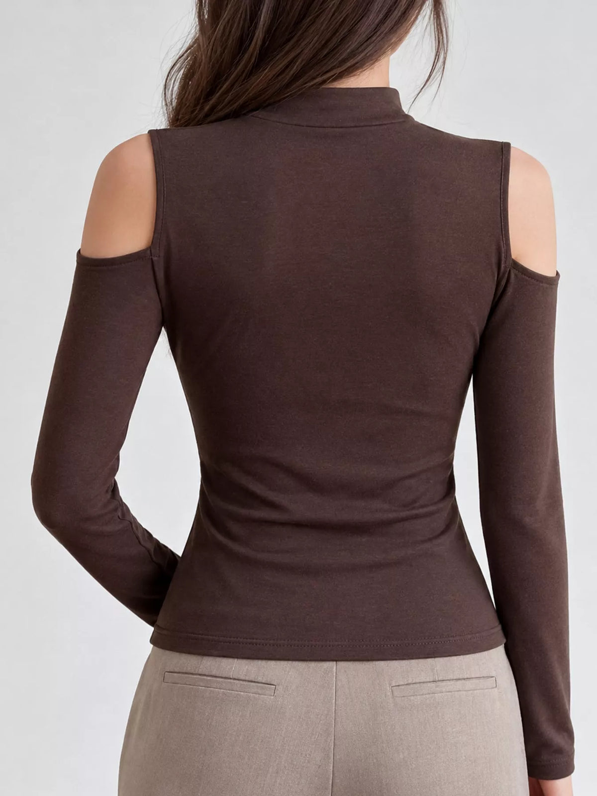 mock neck cold-shoulder slim-fit t-shirt | dropsona - neutral - packaging