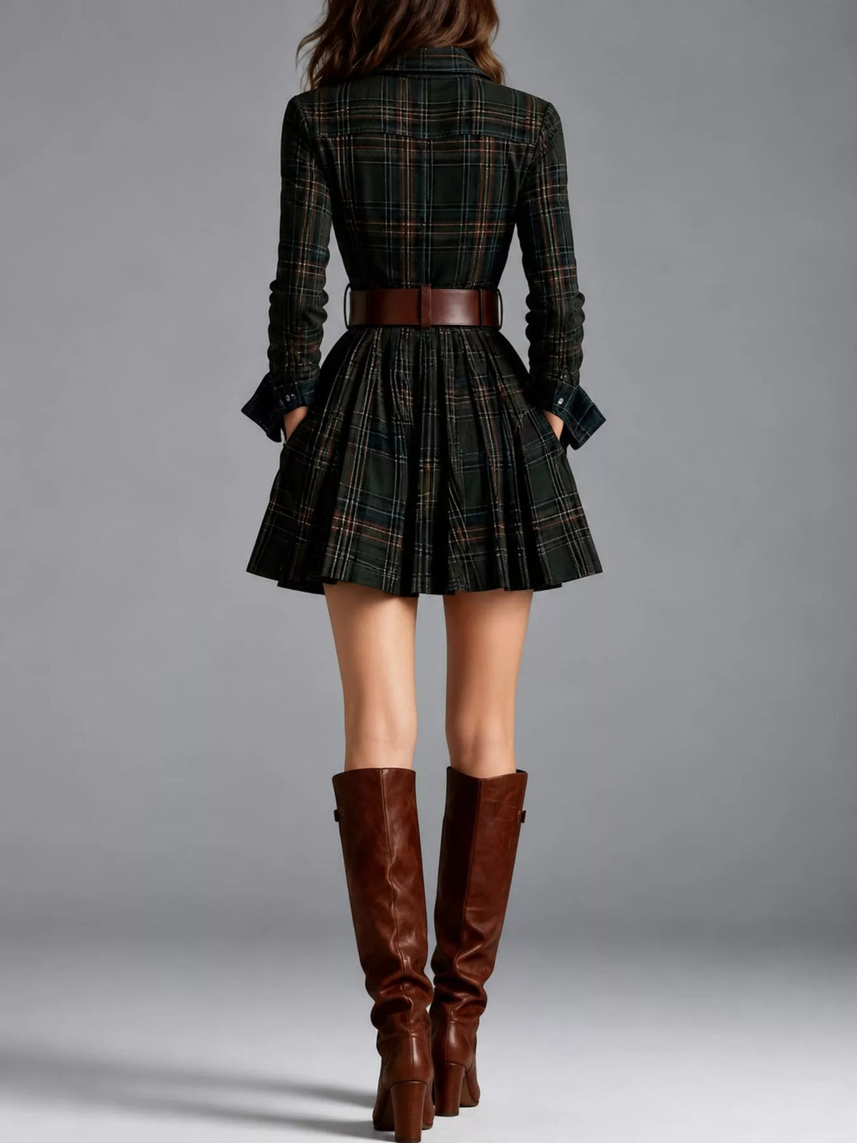 plaid long-sleeve shirt dress | dropsona - neutral - usage example