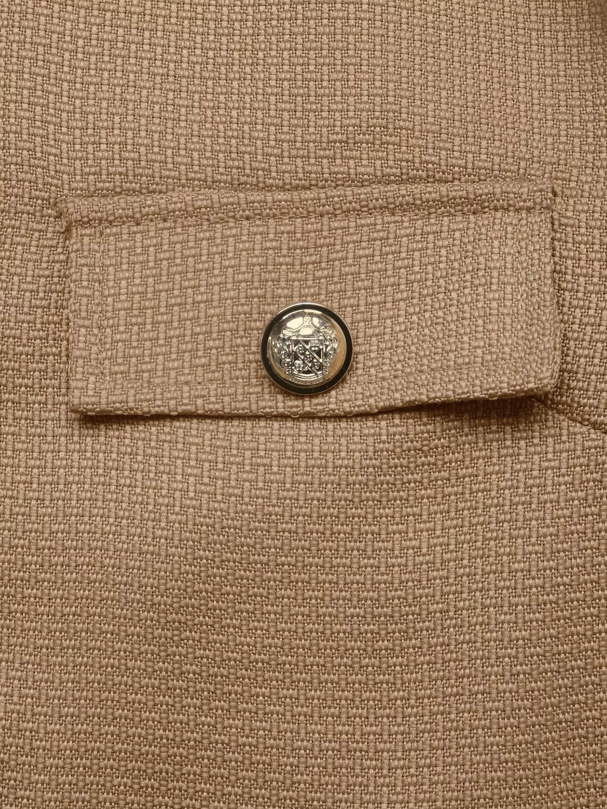 textured cropped jacket with gold-tone button | dropsona - neutral - material texture