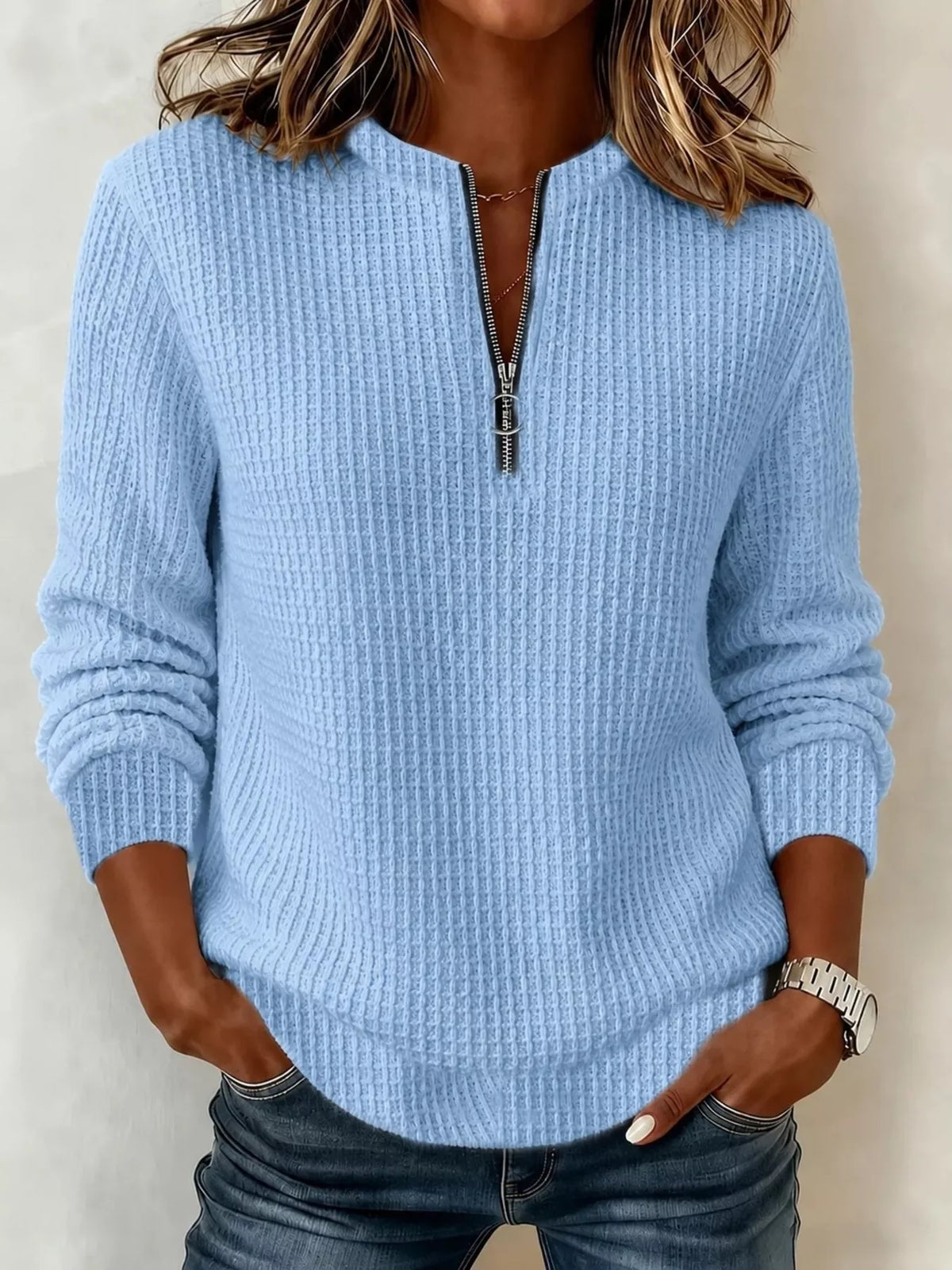 full size quarter-zip textured sweatshirt plus | dropsona - neutral - size reference