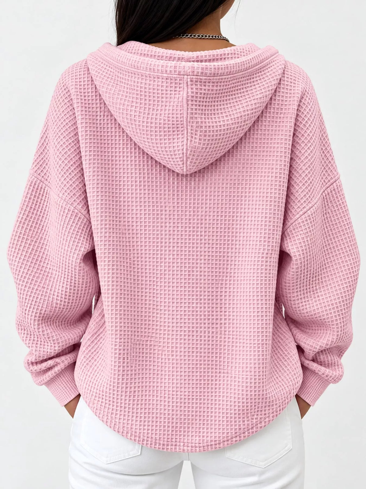 full size waffle knit button detail hoodie plus | dropsona - neutral - size reference