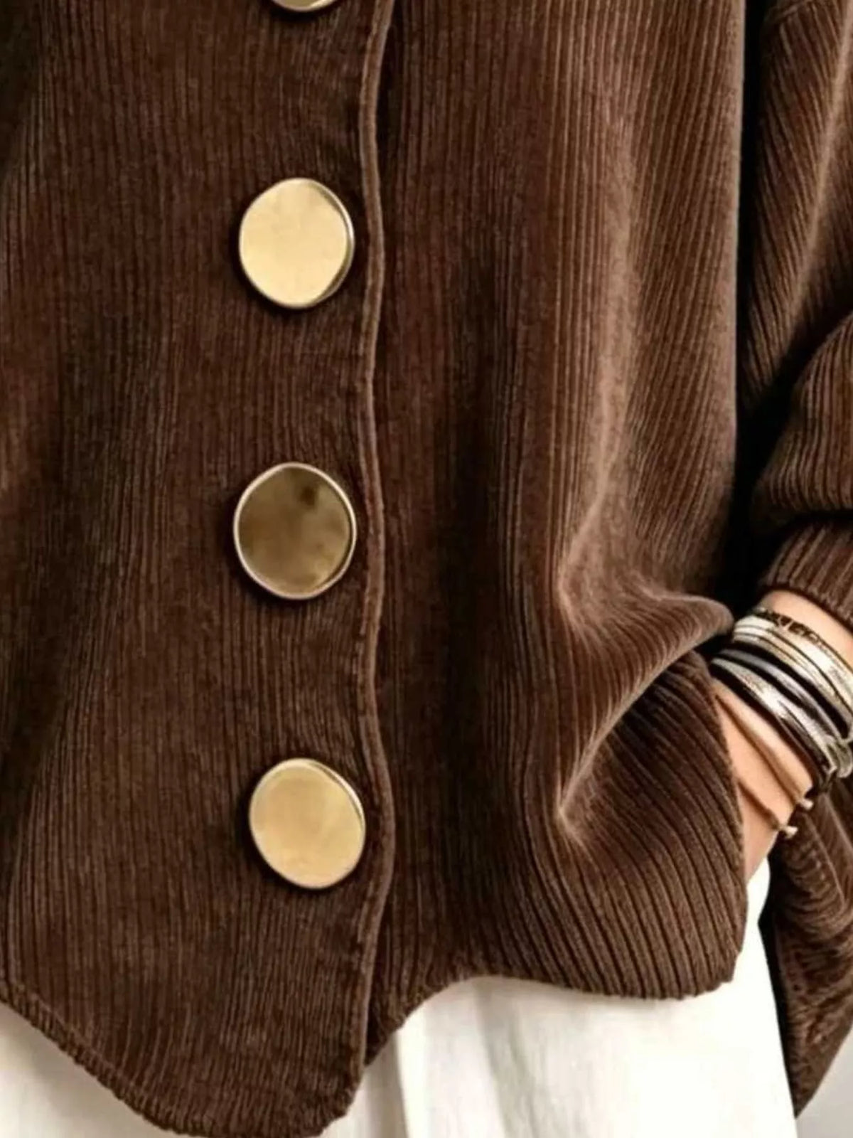 full size ribbed knit gold buttons cardigan plus | dropsona - neutral - usage example