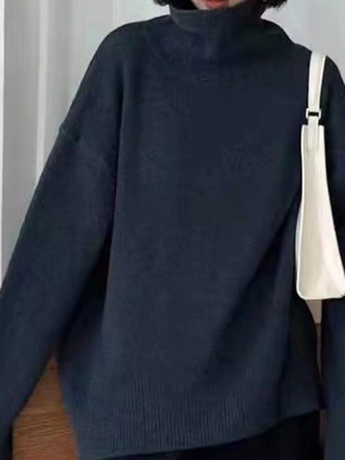 turtleneck dropped shoulder sweater | dropsona - neutral - material texture