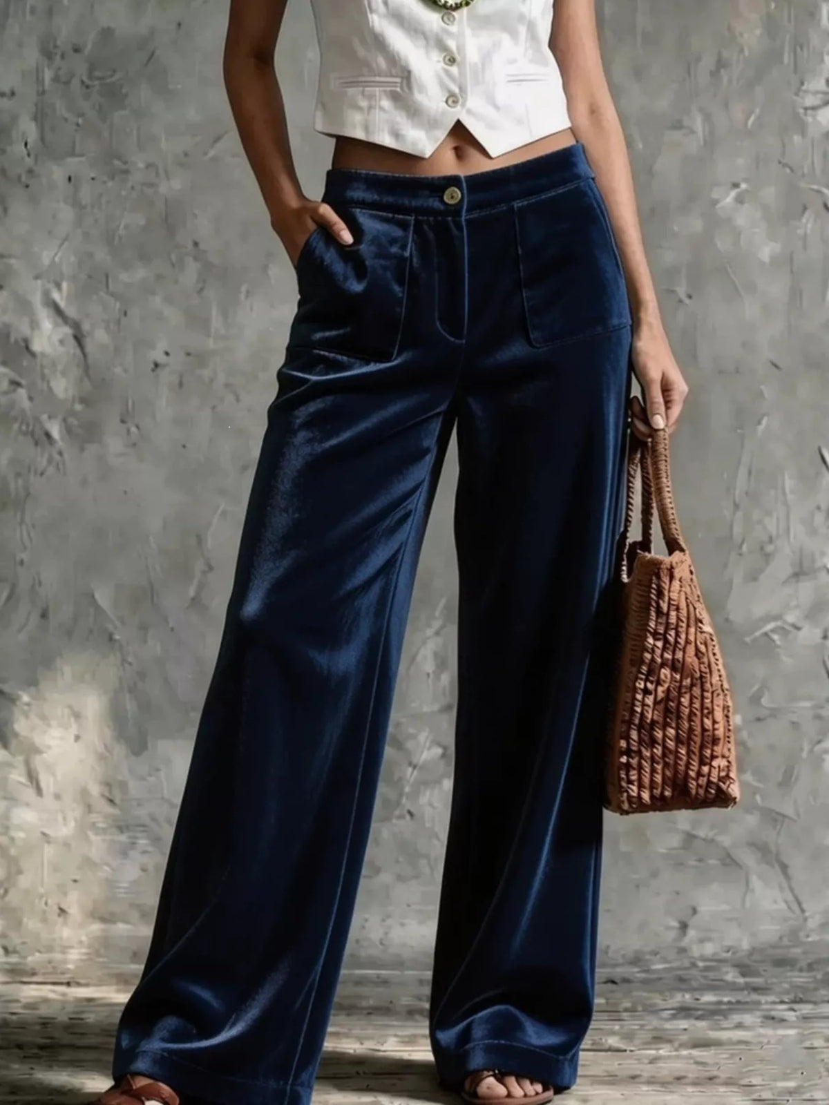 full size velvet wide-leg pants plus | dropsona - neutral - size reference