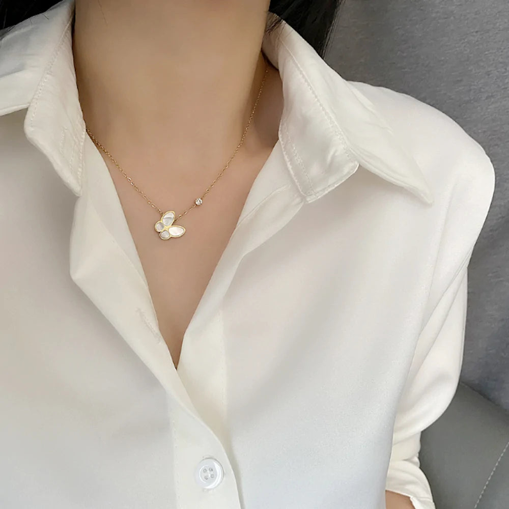 womens necklace with butterfly pedant – this ne | dropsona - neutral - size reference
