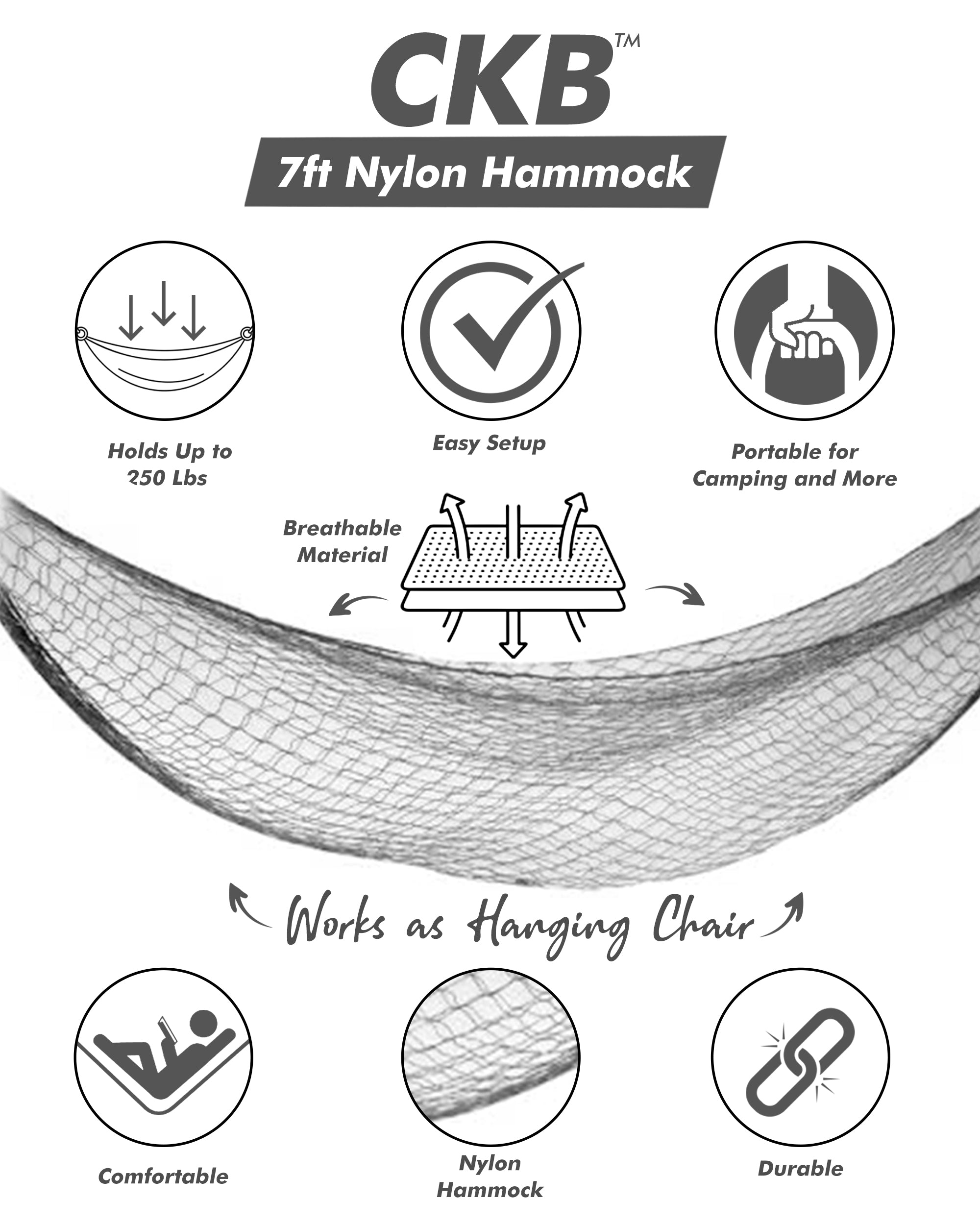 7ft nylon hammock - portable and easy to set up hold | dropsona - neutral - close-up detail