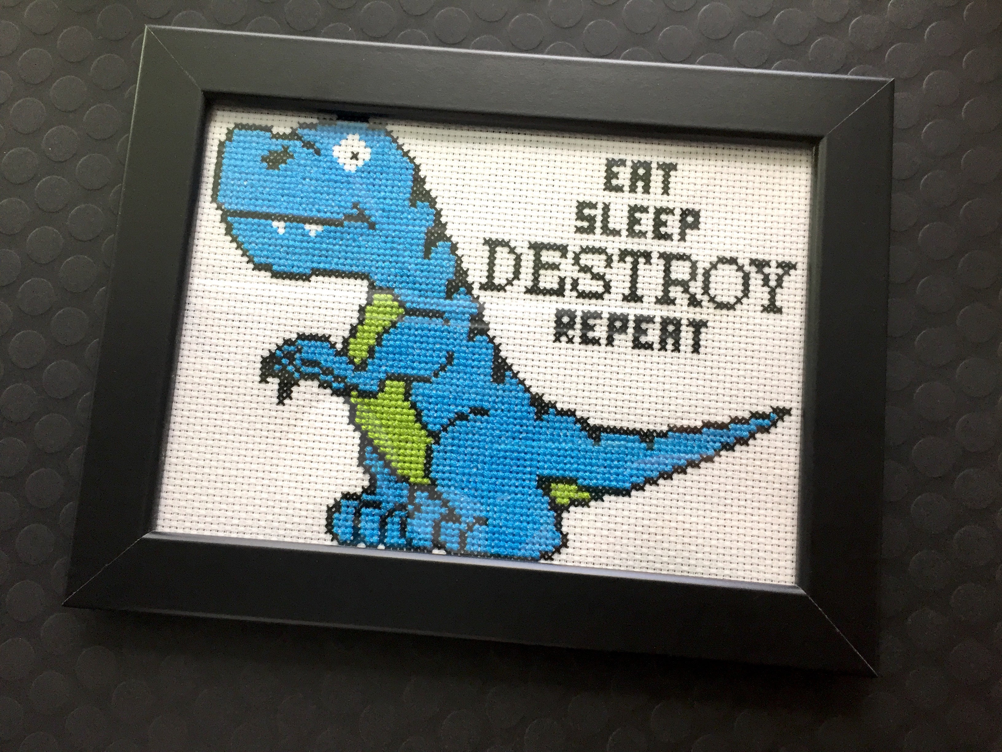 dinosaur destroy counted cross stitch diy kit intermed | dropsona - neutral - front view