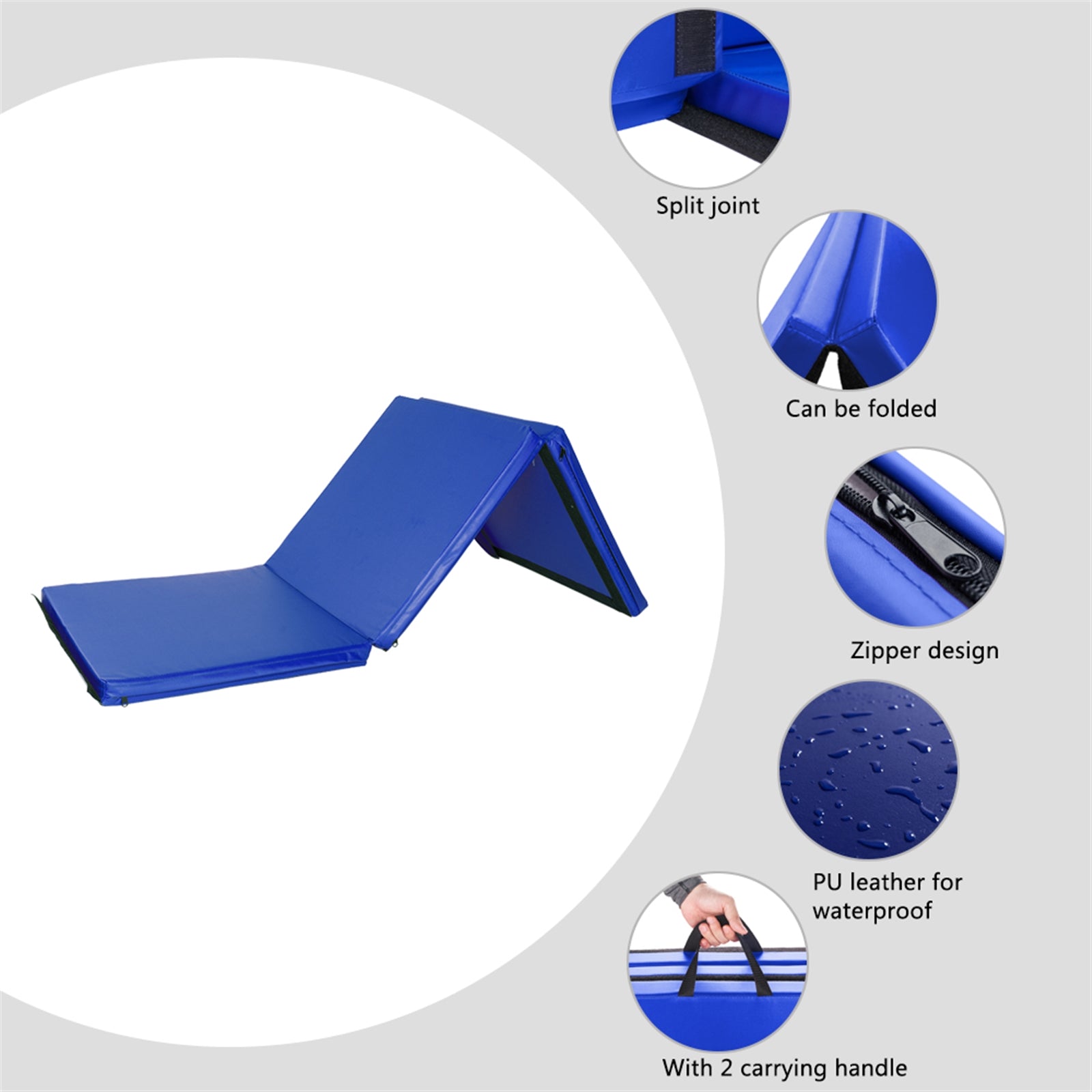 55"x24"x1.2" tri-fold gymnastics yoga mat with hand bu | dropsona - neutral - close-up detail