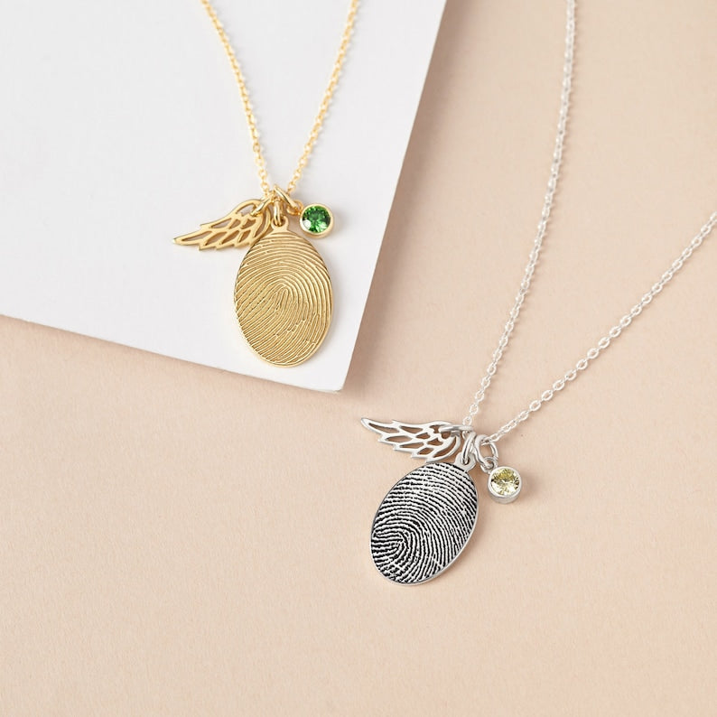 fingerprint necklace, jewelry with birthst | dropsona - neutral - material texture