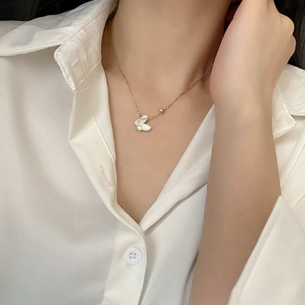 womens necklace with butterfly pedant – this ne | dropsona - neutral - everyday use