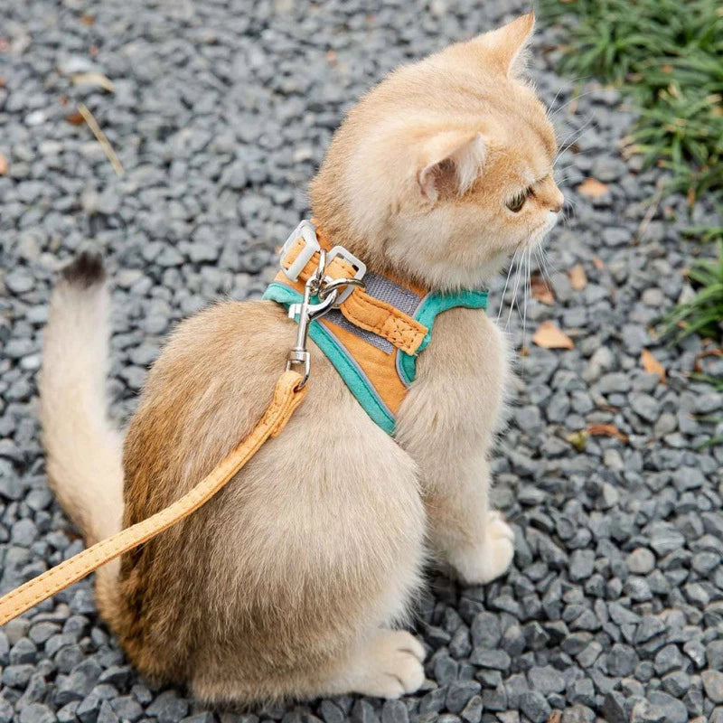 adjustable cat harness with leash set reflective vest | dropsona - neutral - material texture