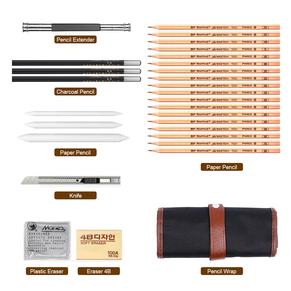 pen charcoal sketch set sketching pencil charc | dropsona - neutral - size reference