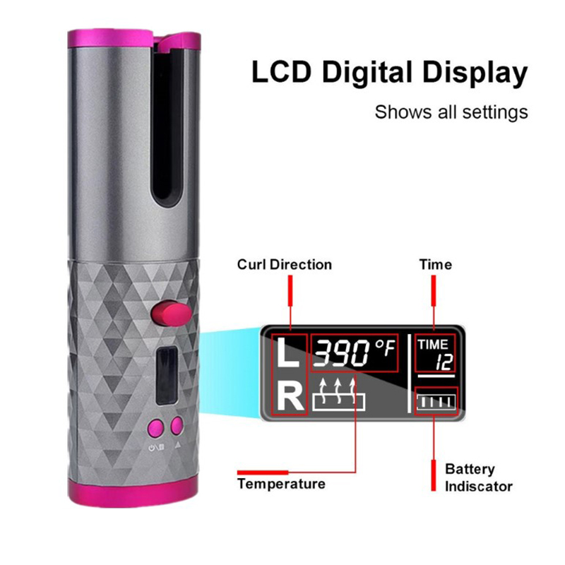 lcd display cordless hair curler rollers rotating | dropsona - neutral - usage example