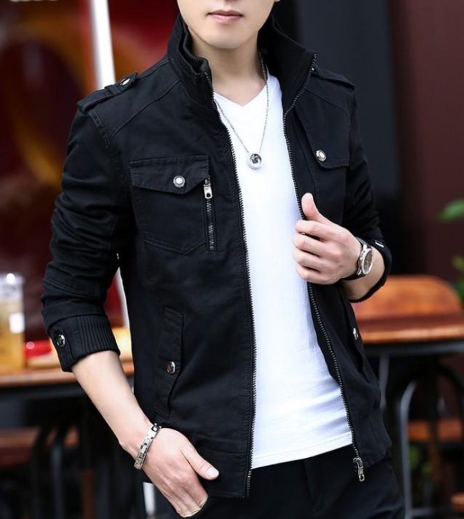 mens military theme short jacket – army style zip | dropsona - neutral - size reference
