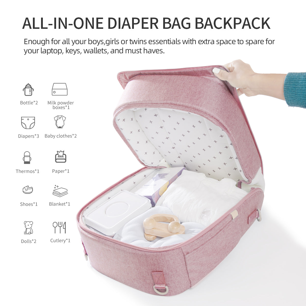 portable baby diaper bag backpack with changing pad | dropsona - neutral - size reference