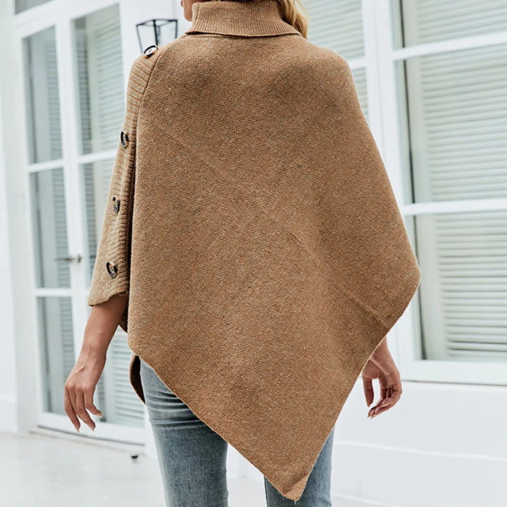 womens turtleneck poncho with side buttons details – t | dropsona - neutral - material texture
