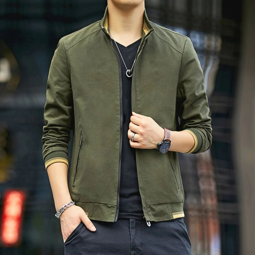 mens stand collar zipped up jacket – casual zip u | dropsona - neutral - everyday use