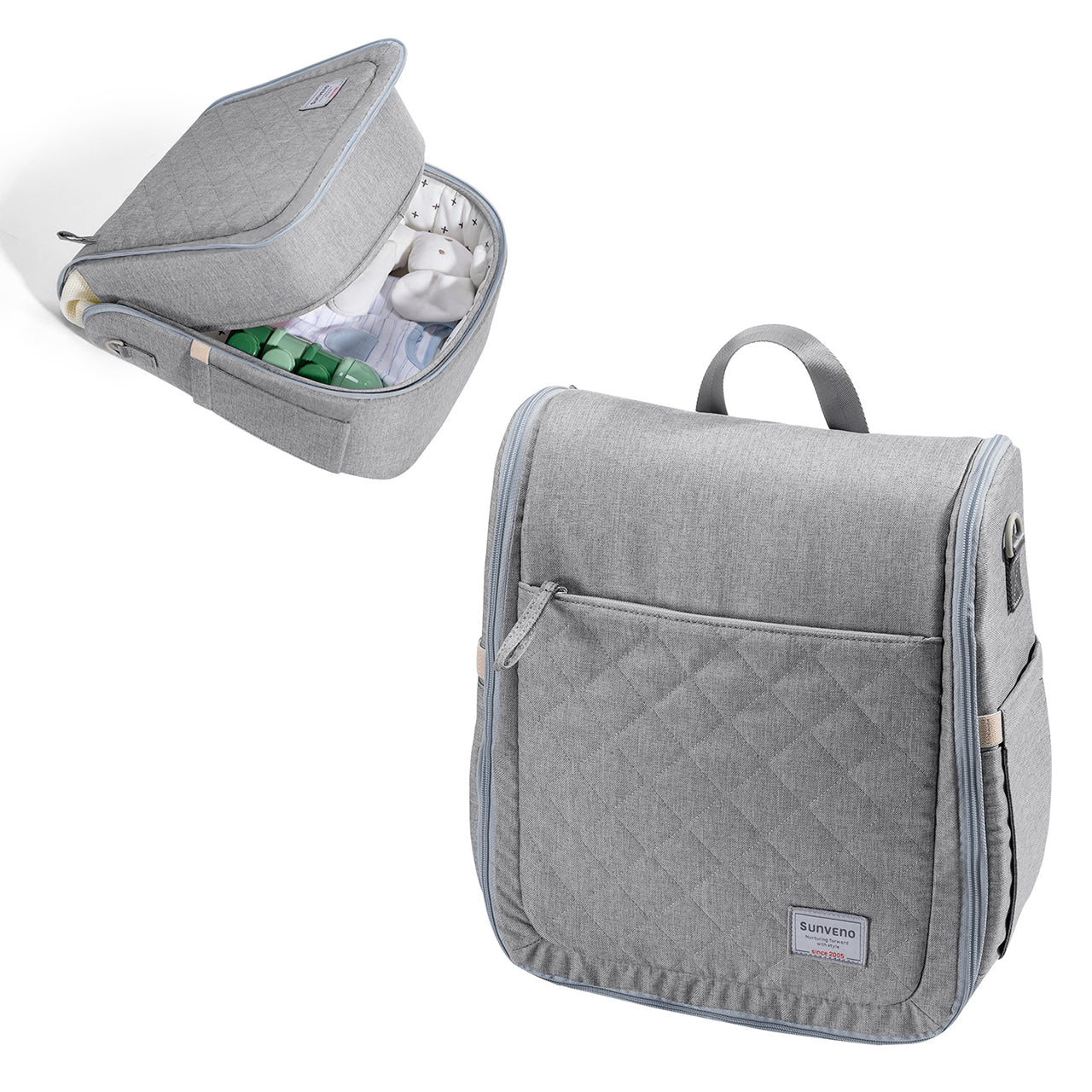 portable baby diaper bag backpack with changing pad | dropsona - neutral - material texture