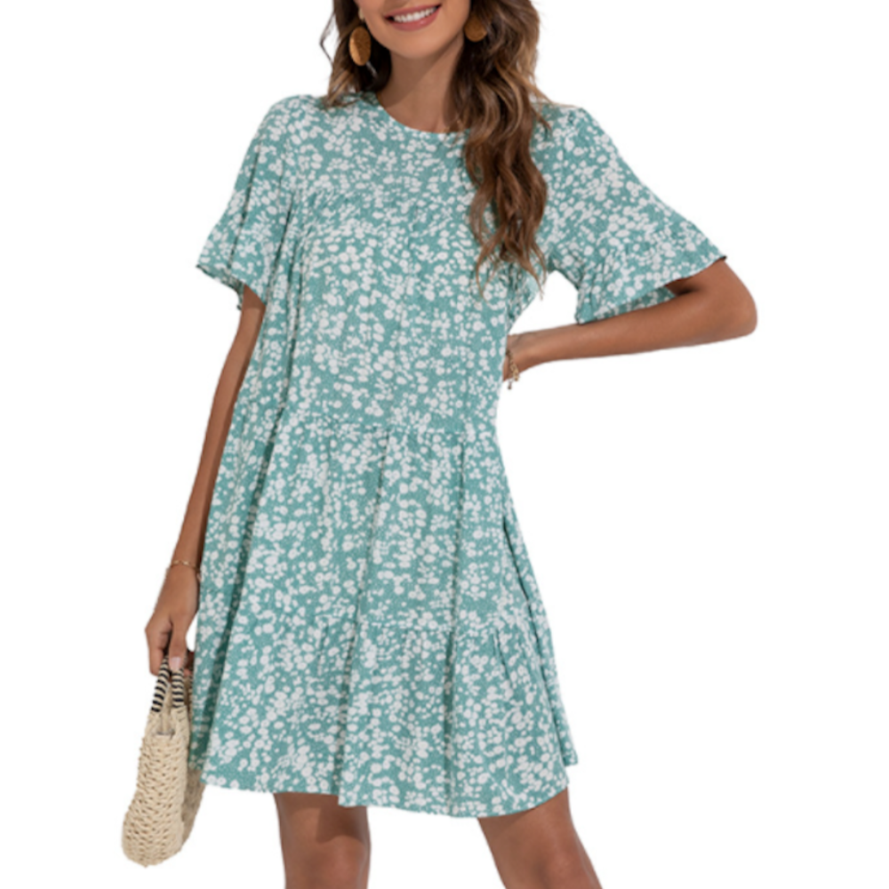 womens a line floral dress with ruffle sleeves – this | dropsona - neutral - everyday use