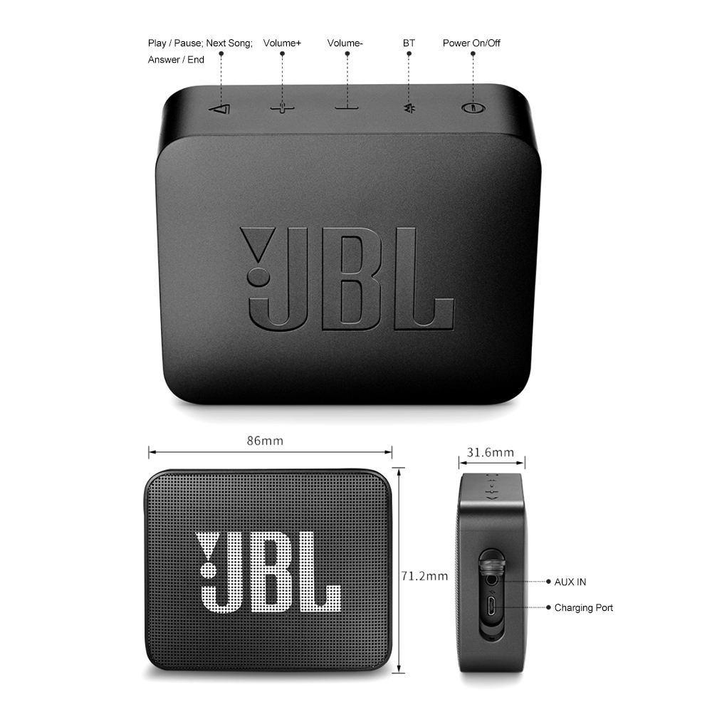 ipx7 waterproof jbl go 2 wireless bluetooth speaker fo | dropsona - neutral - size reference