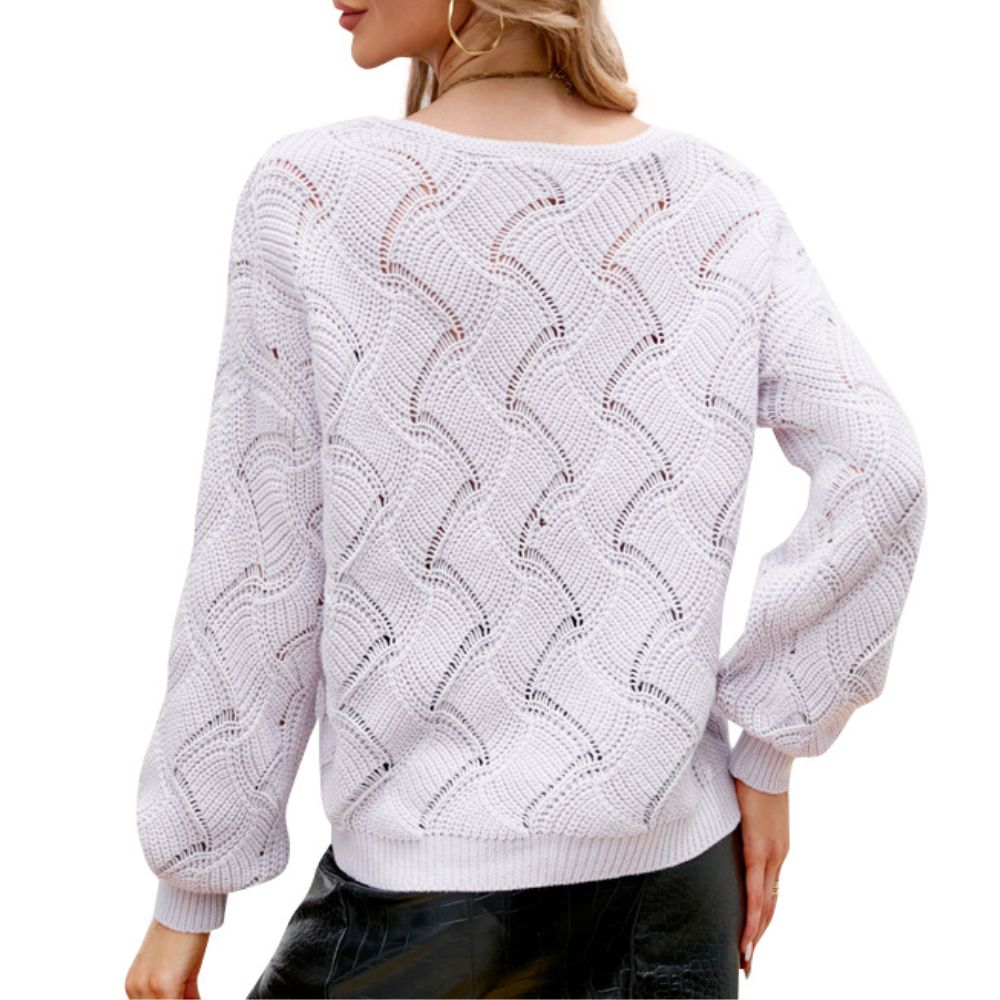 womens v-neck open knit sweater – stylish v neck | dropsona - neutral - material texture