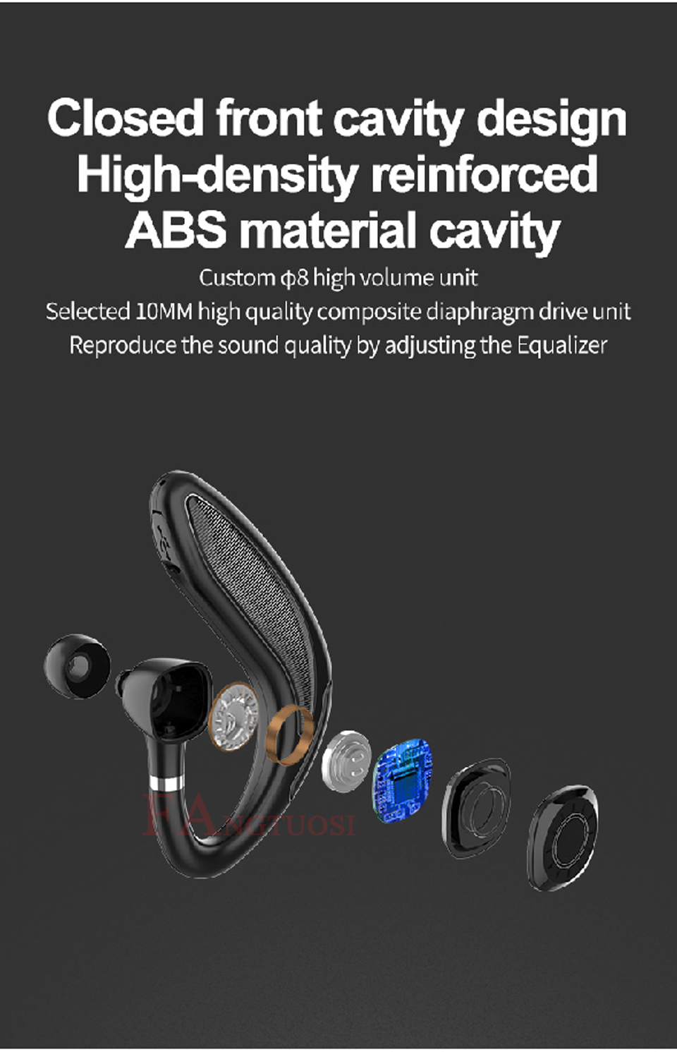 long standby handsfree wireless bluetooth 5.0 headset | dropsona - neutral - size reference