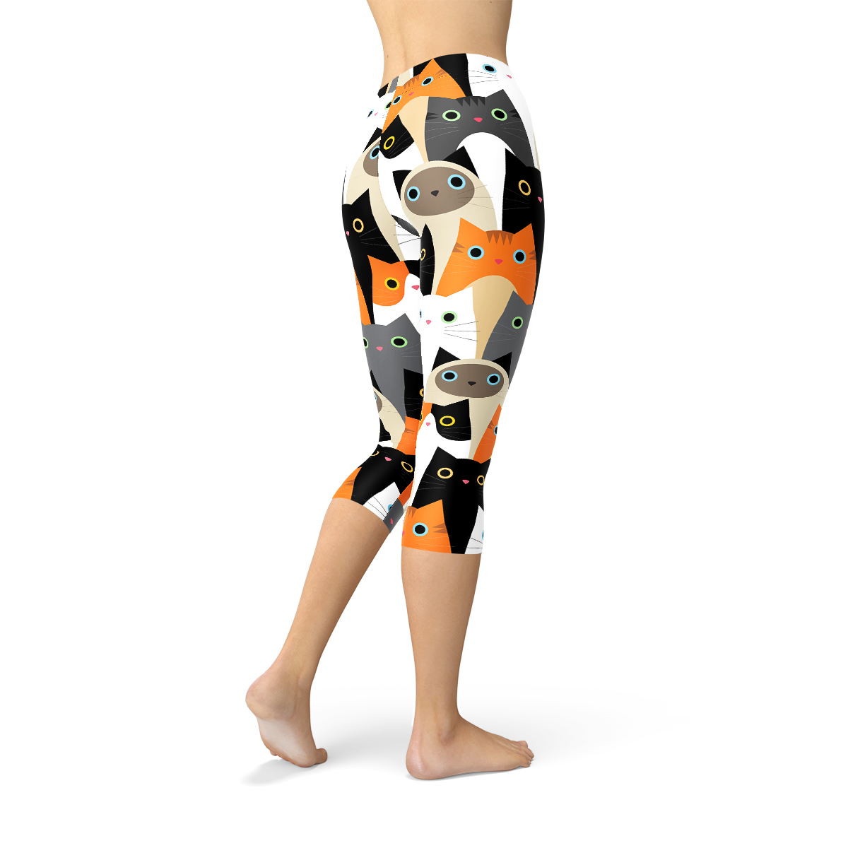 womens all over print cats capri leggings – these prem | dropsona - neutral - material texture