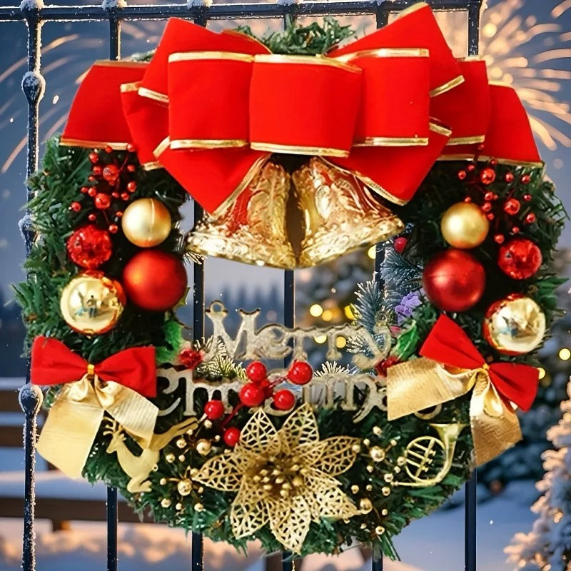 golden bell glitter christmas wreath with red bow – fe | dropsona - neutral - everyday use