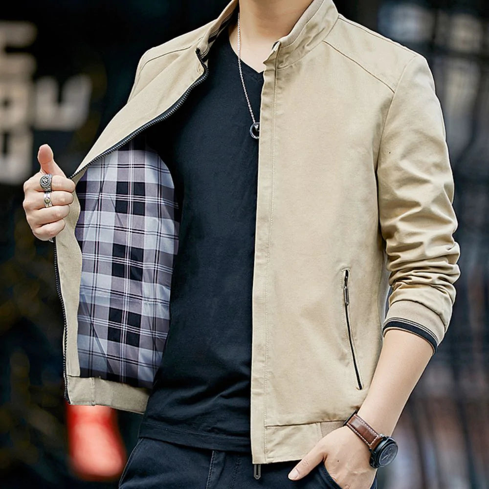 mens stand collar zipped up jacket – casual zip u | dropsona - neutral - material texture