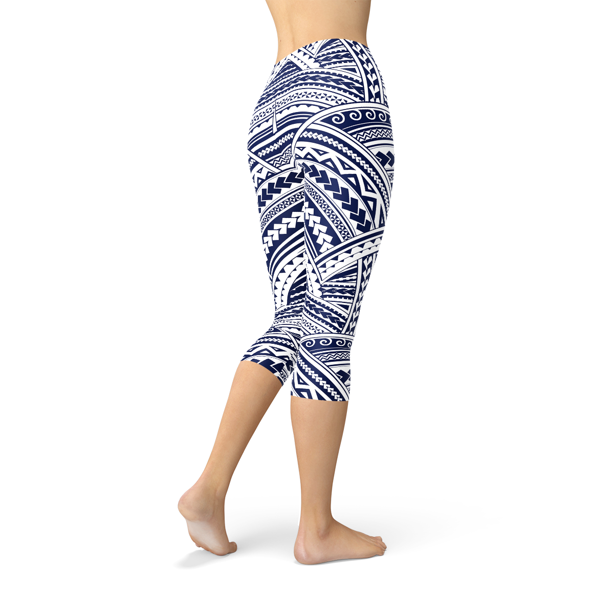 polynesian maori tattoo capri leggings – these premium | dropsona - neutral - close-up detail