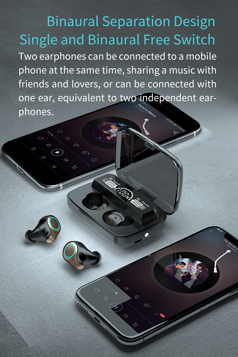 large capacity wireless earbuds sports bluetooth tws h | dropsona - neutral - close-up detail