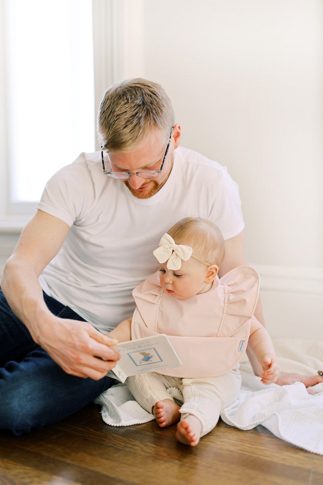 peach blush ruffle angel bib – certified baby safe &am | dropsona - neutral - front view