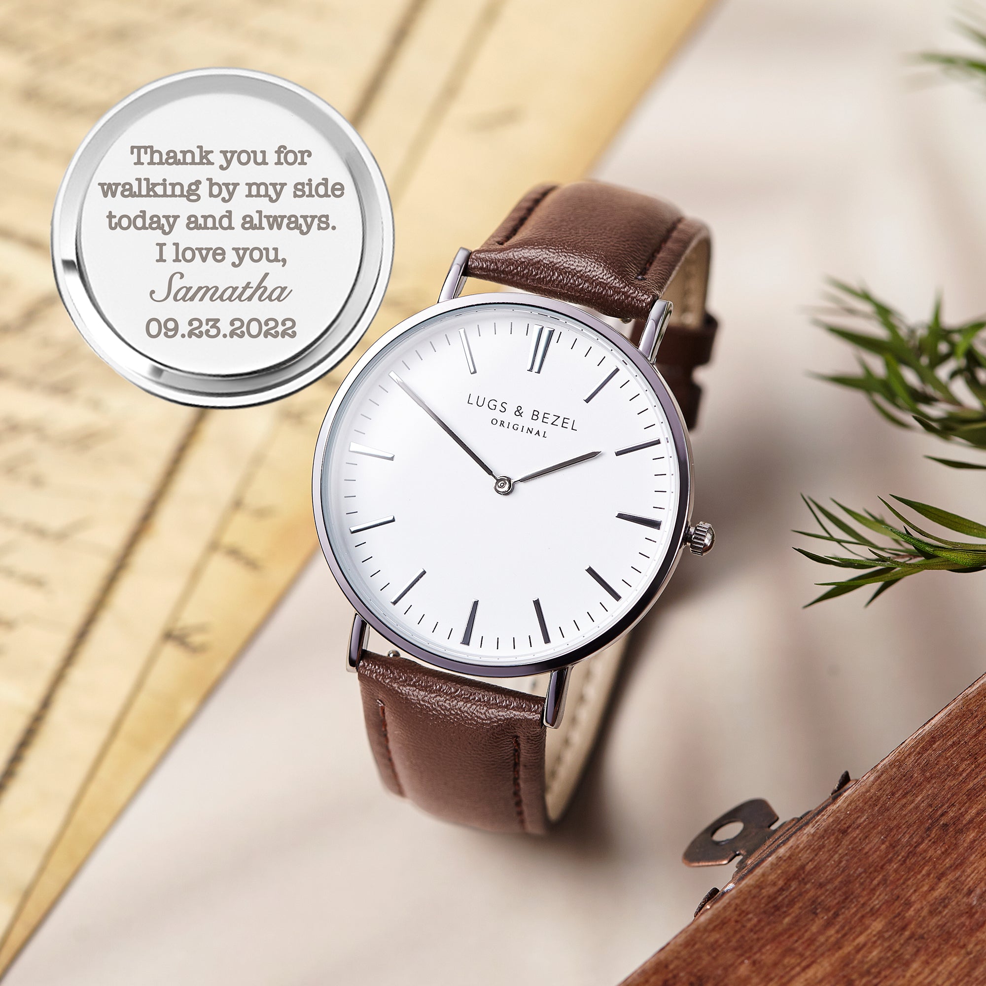 personalized mens watch, engraved watch gift for boyfr | dropsona - neutral - material texture