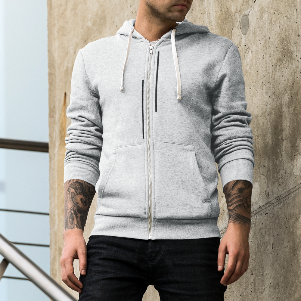 mens unmatched stripes zip up hoodie – the edgy street | dropsona - neutral - close-up detail