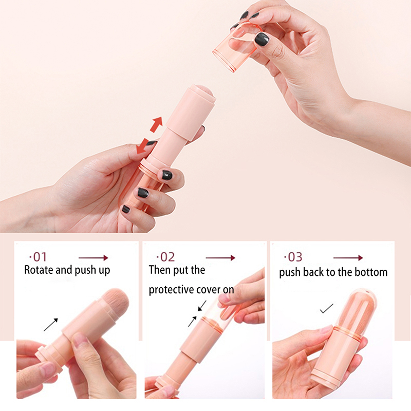 retractable makeup brush portable 4 in 1 travel | dropsona - neutral - close-up detail