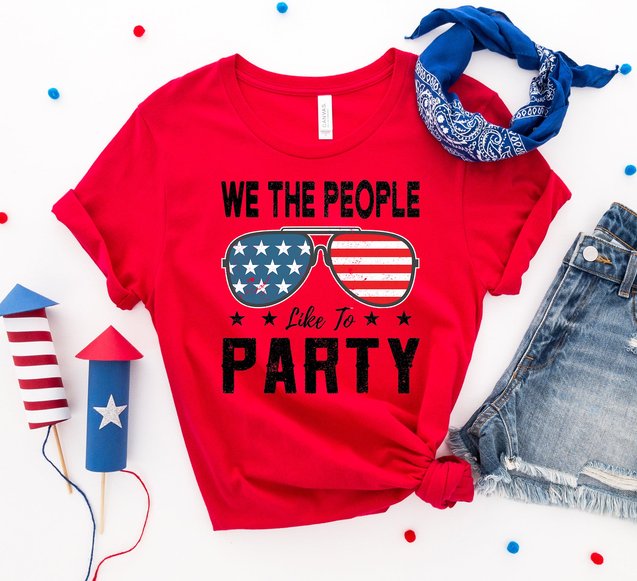 we the people like to party t-shirt – 4th of july orde | dropsona - neutral - close-up detail