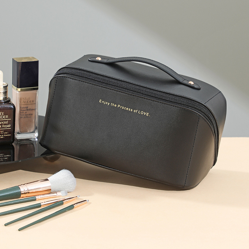 cosmetic bag leather makeup organizer female toiletry | dropsona - neutral - material texture