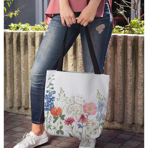 double sided spring floral print tote bag – sid | dropsona - neutral - front view
