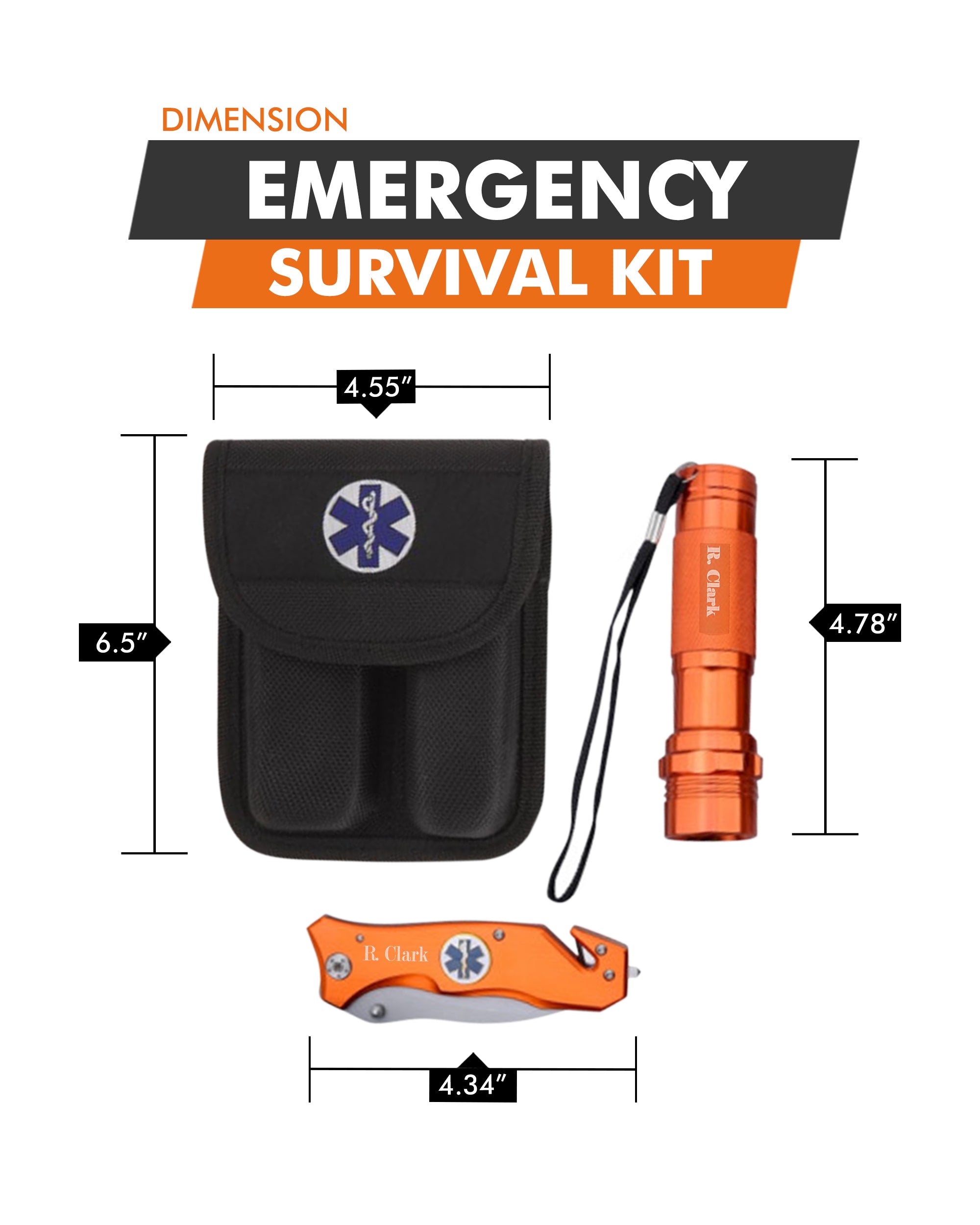 survival knife and flashlight - orange finish emerge | dropsona - neutral - close-up detail