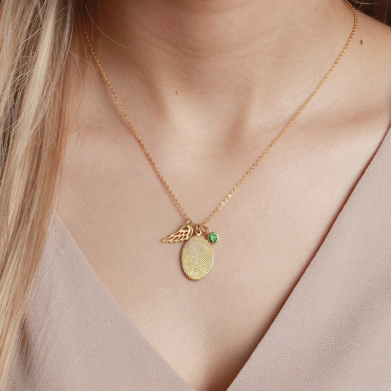 fingerprint necklace, jewelry with birthst | dropsona - neutral - front view