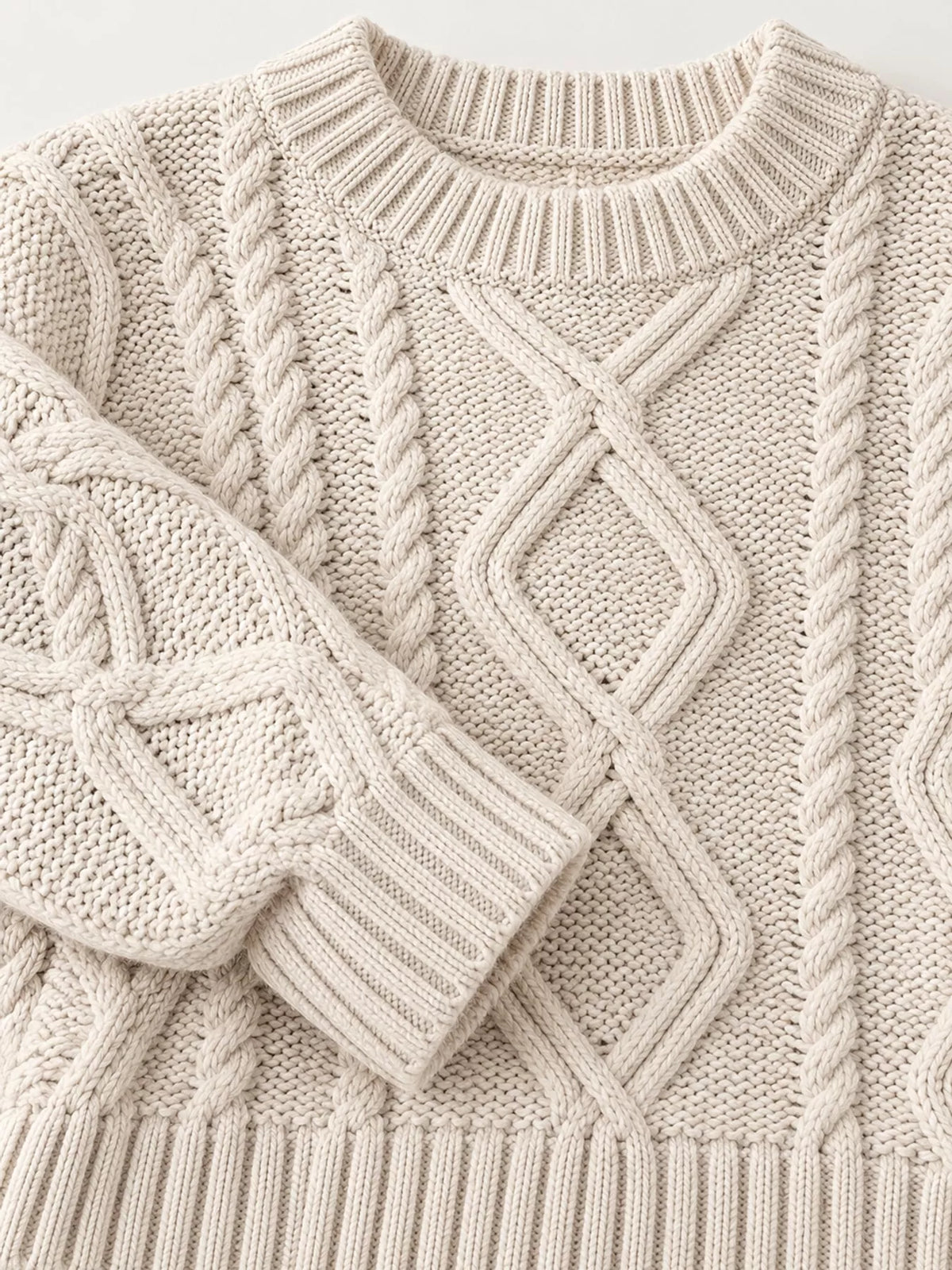 full size cable-knit round neck sweater plus | dropsona - neutral - size reference