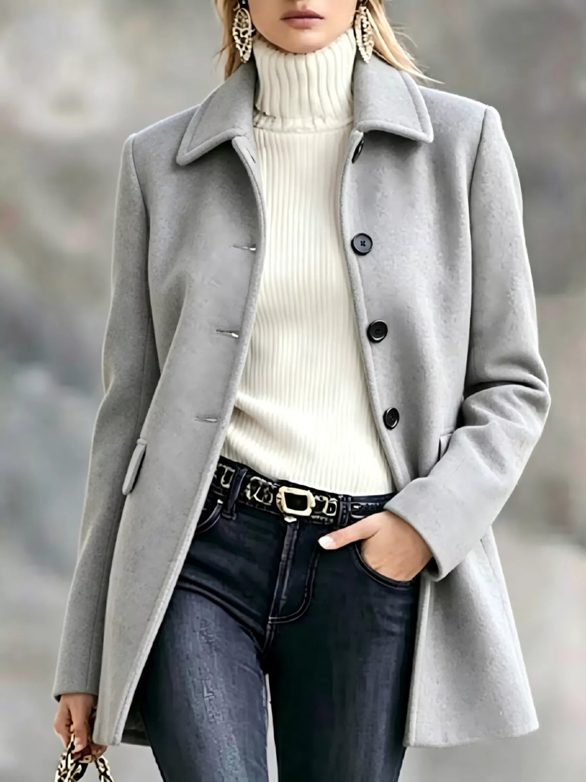 button up collared neck coat | dropsona - neutral - size reference